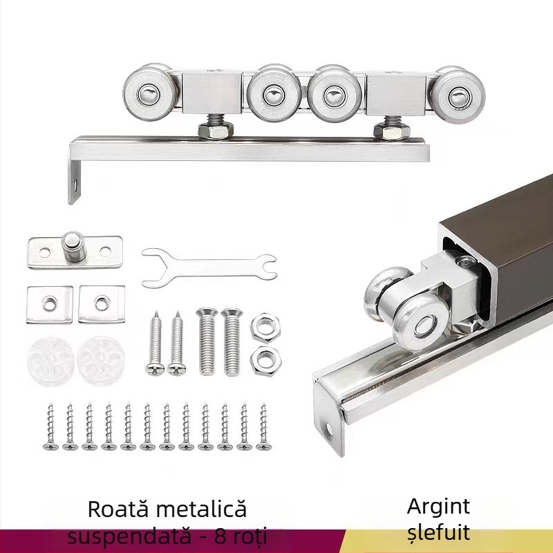 Rulă pentru ușă glisantă – aliaj de zinc, 4 role metalice, sarcină maximă 200 kg, pentru uși din lemn masiv