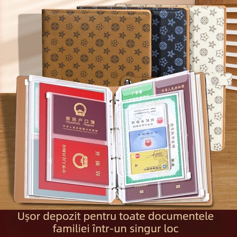 Geantă din piele cu închidere cu capse pentru depozitare documente, model H008, pagini interioare din PVC, 18–24 foi, înlocuire a cărții informative, personalizare cu logo