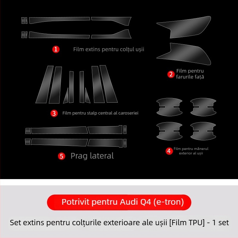 Chiwick TPU film protector transparent pentru Audi Q4 e-tron: protecția colțurilor ușilor din față și din spate și a pragurilor laterale ale caroseriei