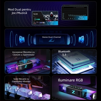Boxă desktop pentru jocuri cu microfon, Bluetooth dual-mod și conexiune prin cablu, 20W, 100Hz-20kHz, sunet stereo