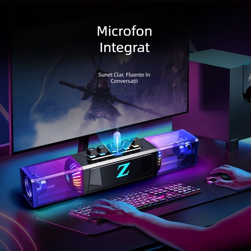 Boxă desktop pentru jocuri cu microfon, Bluetooth dual-mod și conexiune prin cablu, 20W, 100Hz-20kHz, sunet stereo