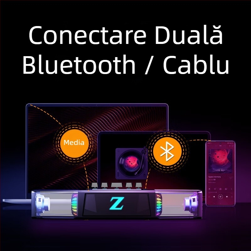 Boxă desktop pentru jocuri cu microfon, Bluetooth dual-mod și conexiune prin cablu, 20W, 100Hz-20kHz, sunet stereo