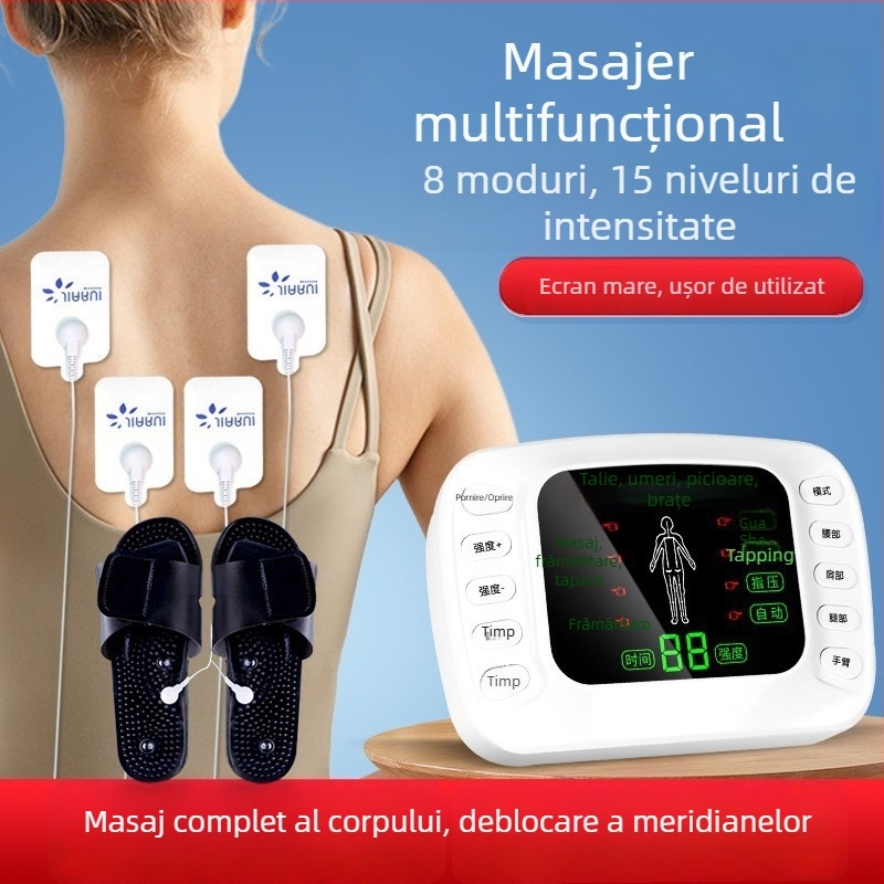 Jiarui Jr-328 Masaj EMS portabil cu USB - dispozitiv de terapie cu impulsuri pentru gât, spate, talie, șolduri și picioare