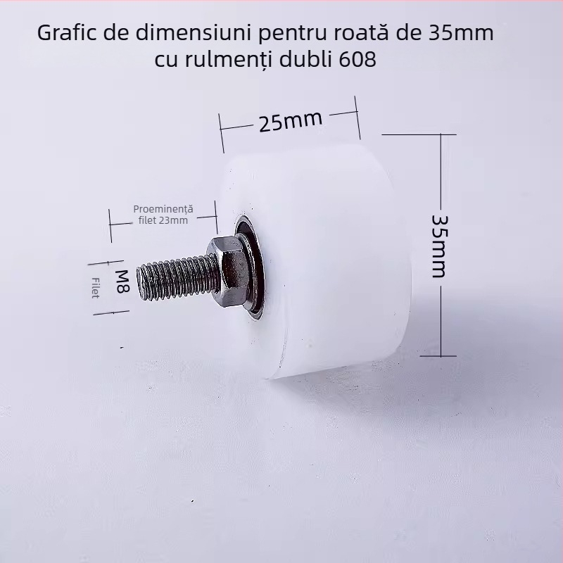 Roată fixă de ridicare din oțel inoxidabil 304, cu roată pentru șine Ø35mm, ax M8, model 4516, sarcină maximă 100