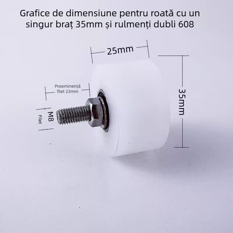 Roată fixă de ridicare din oțel inoxidabil 304, cu roată pentru șine Ø35mm, ax M8, model 4516, sarcină maximă 100
