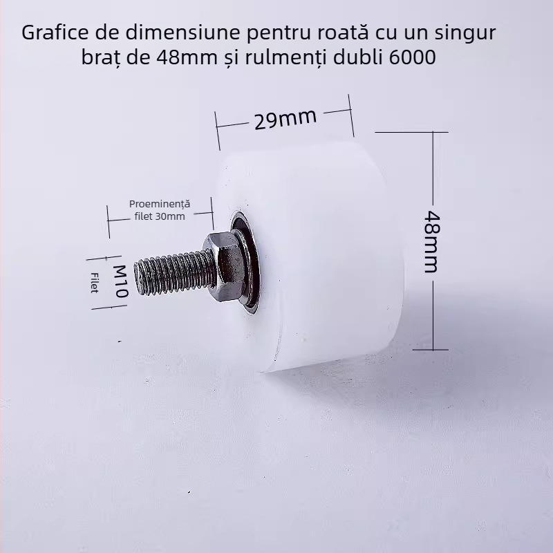 Roată fixă de ridicare din oțel inoxidabil 304, cu roată pentru șine Ø35mm, ax M8, model 4516, sarcină maximă 100