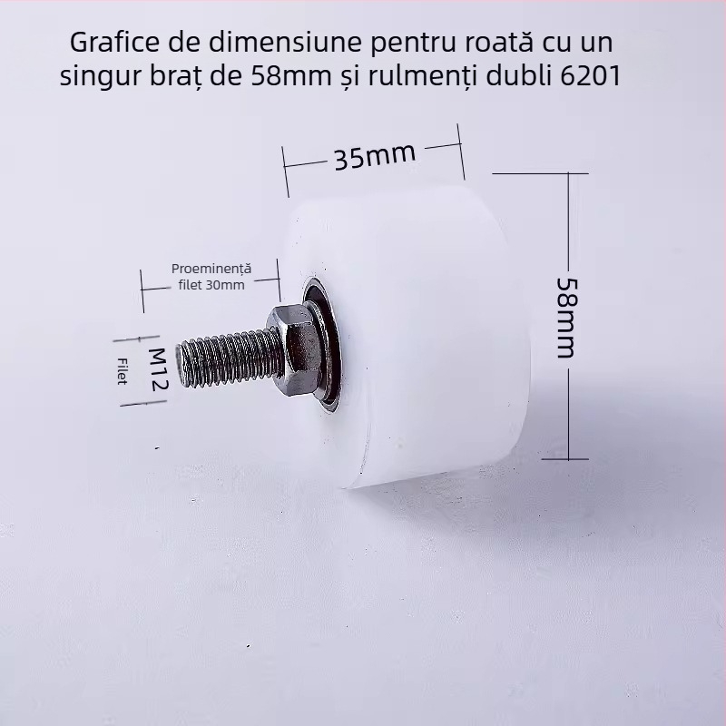 Roată fixă de ridicare din oțel inoxidabil 304, cu roată pentru șine Ø35mm, ax M8, model 4516, sarcină maximă 100