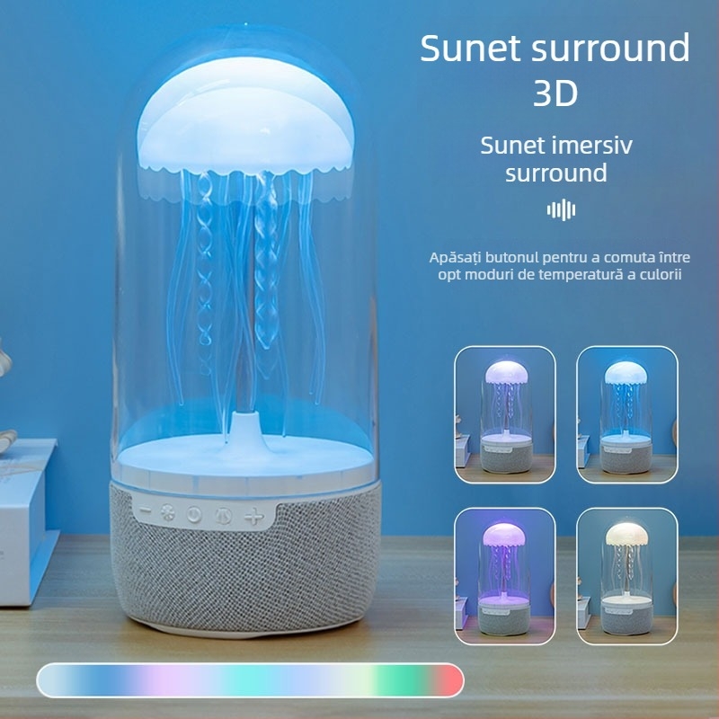 Boxă Bluetooth în formă de meduză pentru uz casnic, decor compact de birou, baterie încorporată de 1000–1200 mAh — Bluetooth 5.0, 5W, 100 Hz-20 kHz, distanță efectivă 10 m.