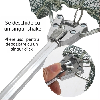 Plasă de pescuit din aliaj de aluminiu, triunghiulară, integrată și pliabilă, cu cap de plasă retractabil, deschidere 40 cm, ochi fini