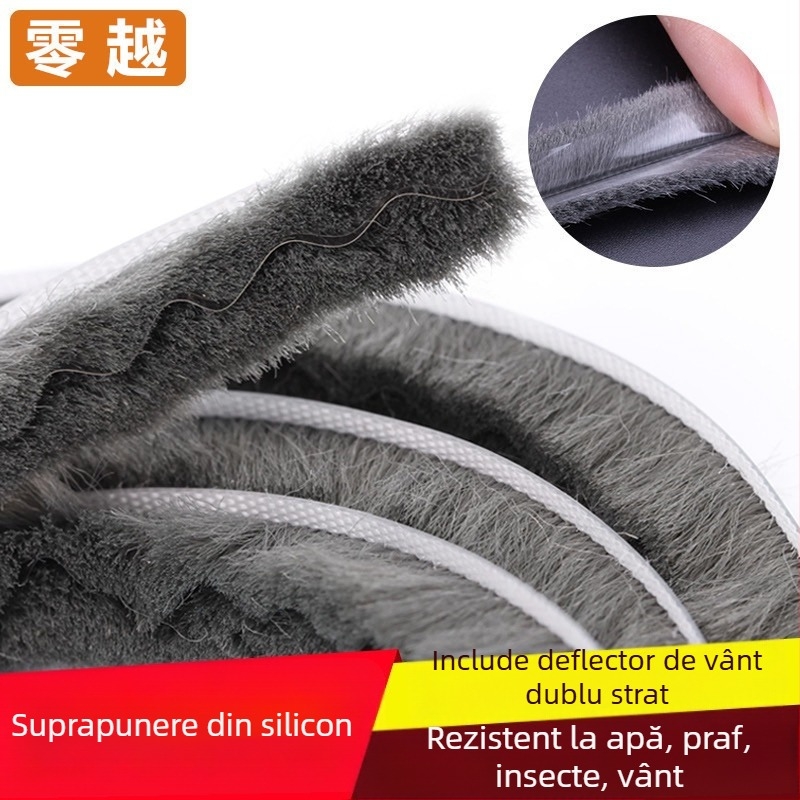 Bandă de etanșare tip canal pentru uși și ferestre din aluminiu – vârf siliconizat, impermeabilă, protecție împotriva prafului, insectelor și vântului, stil modern minimalist