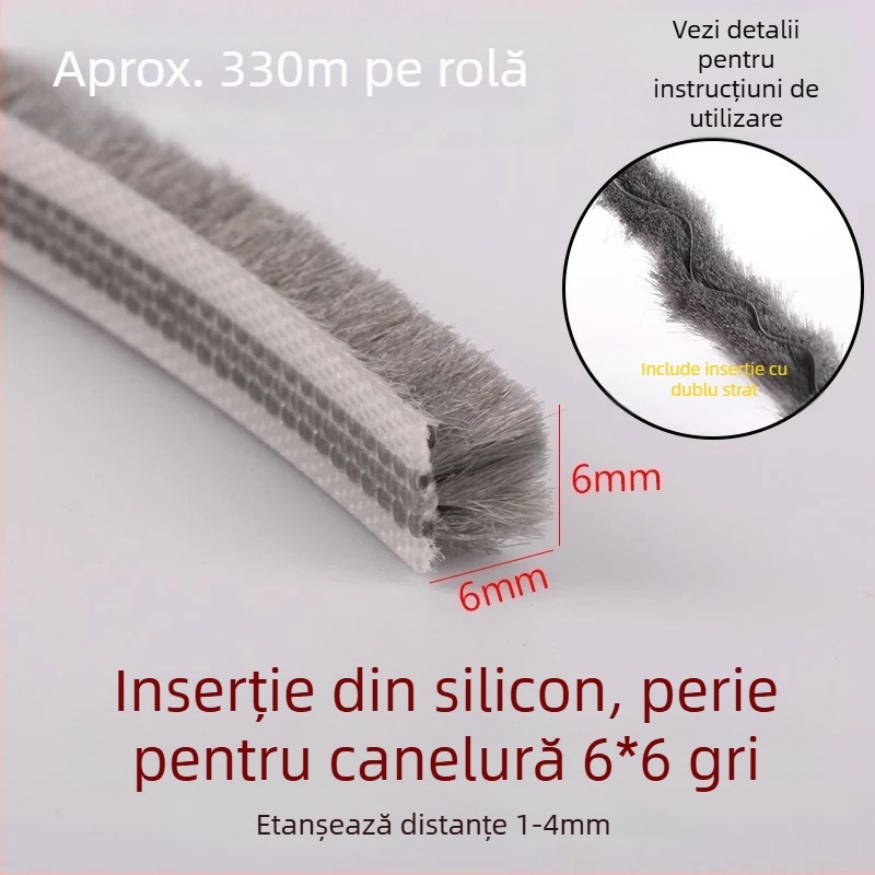 Bandă de etanșare tip canal pentru uși și ferestre din aluminiu – vârf siliconizat, impermeabilă, protecție împotriva prafului, insectelor și vântului, stil modern minimalist