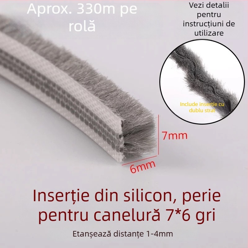 Bandă de etanșare tip canal pentru uși și ferestre din aluminiu – vârf siliconizat, impermeabilă, protecție împotriva prafului, insectelor și vântului, stil modern minimalist