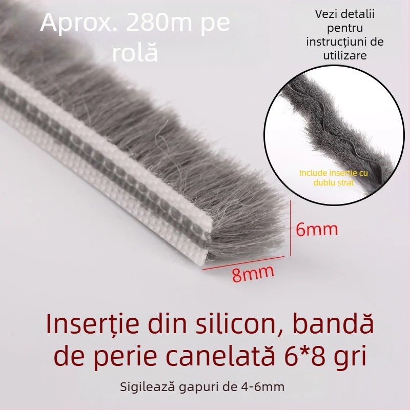 Bandă de etanșare tip canal pentru uși și ferestre din aluminiu – vârf siliconizat, impermeabilă, protecție împotriva prafului, insectelor și vântului, stil modern minimalist
