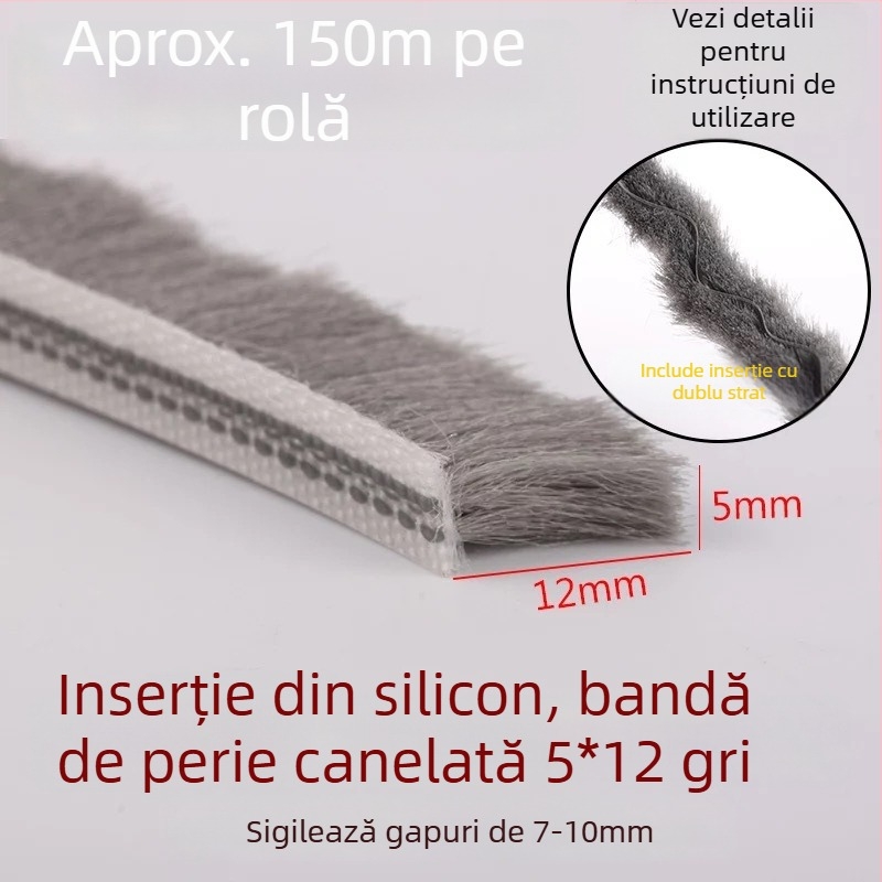 Bandă de etanșare tip canal pentru uși și ferestre din aluminiu – vârf siliconizat, impermeabilă, protecție împotriva prafului, insectelor și vântului, stil modern minimalist