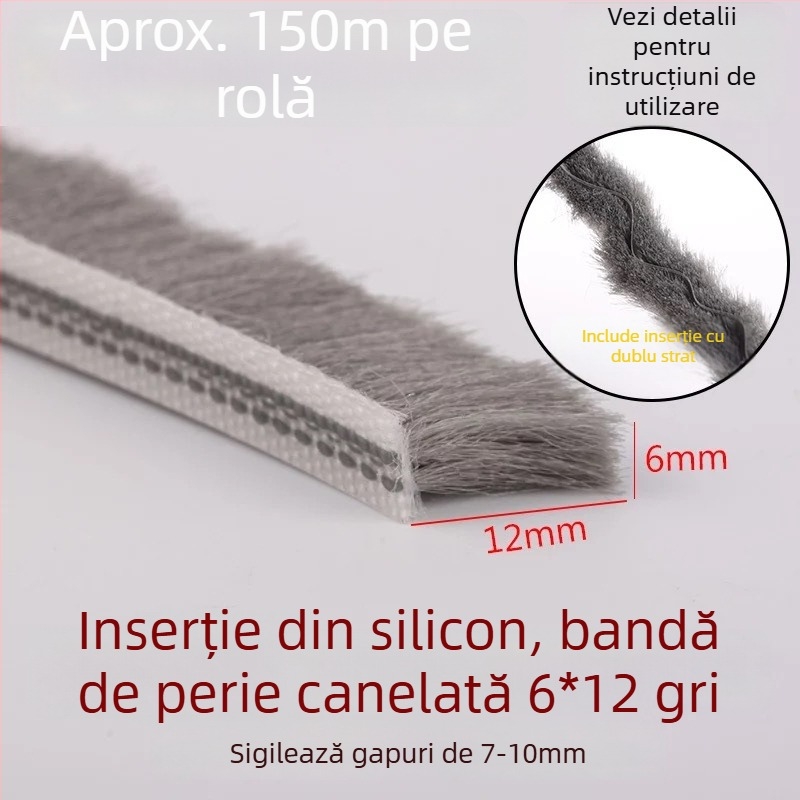 Bandă de etanșare tip canal pentru uși și ferestre din aluminiu – vârf siliconizat, impermeabilă, protecție împotriva prafului, insectelor și vântului, stil modern minimalist