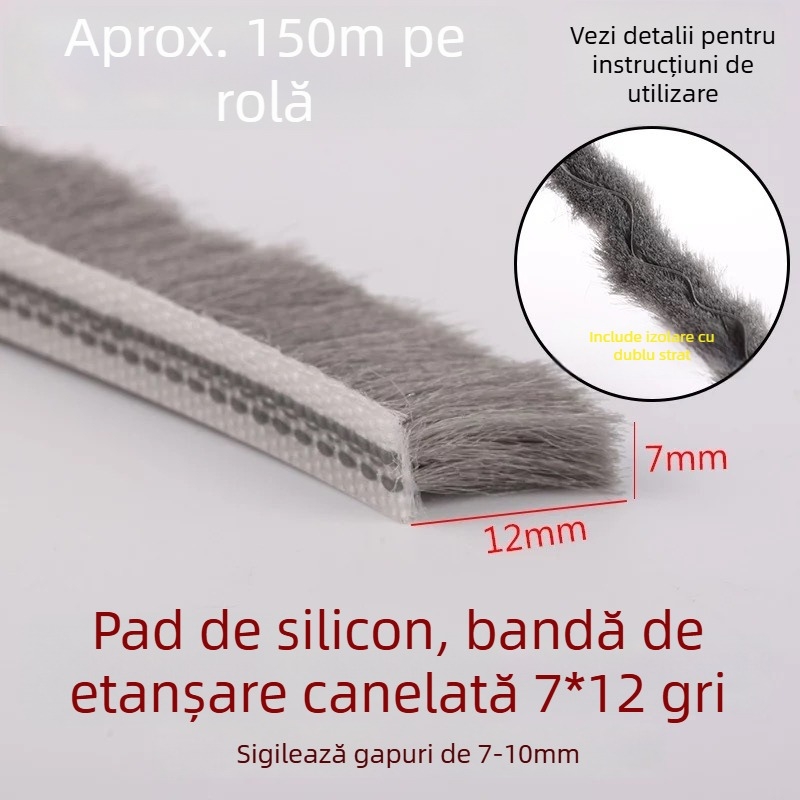 Bandă de etanșare tip canal pentru uși și ferestre din aluminiu – vârf siliconizat, impermeabilă, protecție împotriva prafului, insectelor și vântului, stil modern minimalist