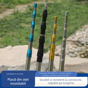 Ţeavă din oțel inoxidabil pentru plasă de pescuit, cu furcă multifuncțională, telescopică, 3–6 secțiuni, pliabilă, compatibilă cu capul de plasă, culegător de fructe, cuțit și cârlig