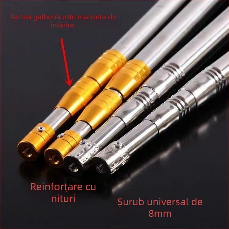 Ţeavă din oțel inoxidabil pentru plasă de pescuit, cu furcă multifuncțională, telescopică, 3–6 secțiuni, pliabilă, compatibilă cu capul de plasă, culegător de fructe, cuțit și cârlig
