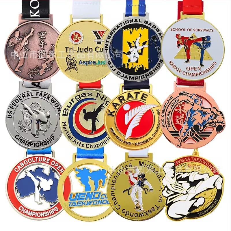 Plachetă-medalie din aliaj de zinc, personalizabilă cu logo imprimat, pentru judo, kung fu, karate și taekwondo