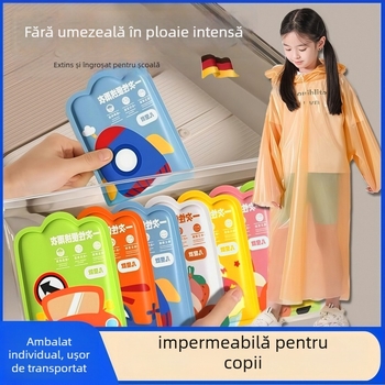 Pelerină de ploaie de unică folosință pentru copii, corp întreg, cu extensie și grosime sporită, piesă unică, material PE, pentru școală și călătorii.