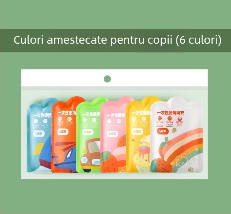 Pelerină de ploaie de unică folosință pentru copii, corp întreg, cu extensie și grosime sporită, piesă unică, material PE, pentru școală și călătorii.