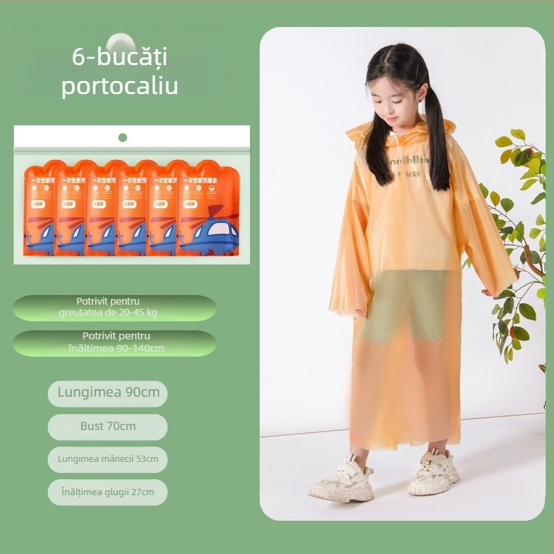 Pelerină de ploaie de unică folosință pentru copii, corp întreg, cu extensie și grosime sporită, piesă unică, material PE, pentru școală și călătorii.