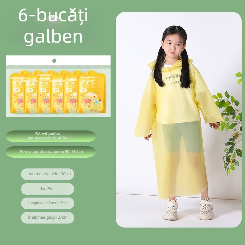 Pelerină de ploaie de unică folosință pentru copii, corp întreg, cu extensie și grosime sporită, piesă unică, material PE, pentru școală și călătorii.