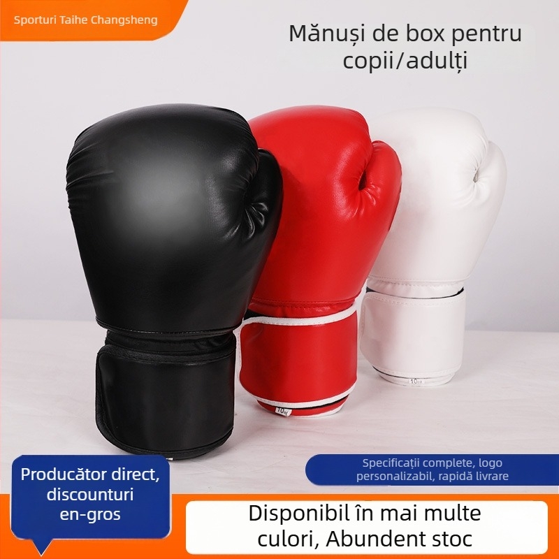 Mănuși de box, material PU, design vertical, brand Peace and Prosperity, ediție pentru copii, pentru arte marțiale, fitness și autoapărare.