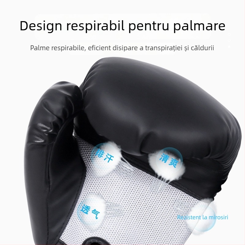 Mănuși de box, material PU, design vertical, brand Peace and Prosperity, ediție pentru copii, pentru arte marțiale, fitness și autoapărare.
