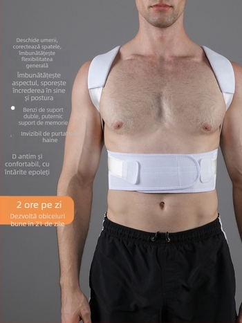 Centură pentru corecția poziției pentru adulți, suport dorsal respirabil, fibră de poliester, întindere reglabilă