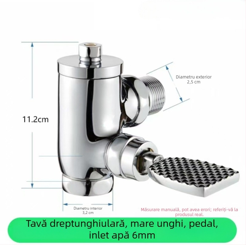 Supapă de spălare cu pedale pentru toaletă, model 90° unghi, timp de spălare 3–8 s, diametru ieșire 1 inch, presiune apă 0.1–1.0 MPa