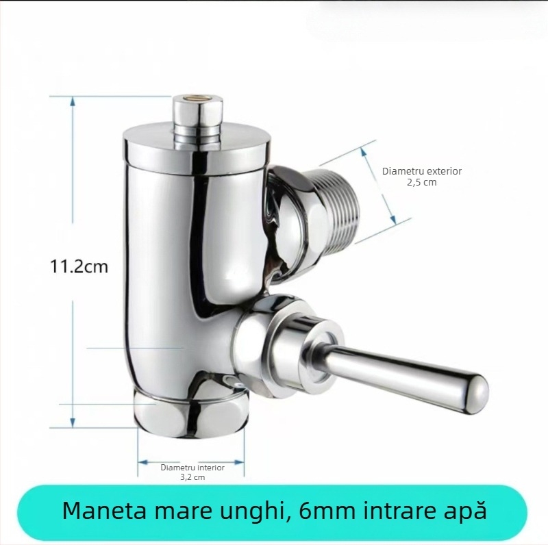 Supapă de spălare cu pedale pentru toaletă, model 90° unghi, timp de spălare 3–8 s, diametru ieșire 1 inch, presiune apă 0.1–1.0 MPa