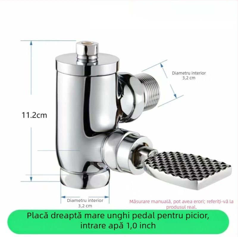 Supapă de spălare cu pedale pentru toaletă, model 90° unghi, timp de spălare 3–8 s, diametru ieșire 1 inch, presiune apă 0.1–1.0 MPa