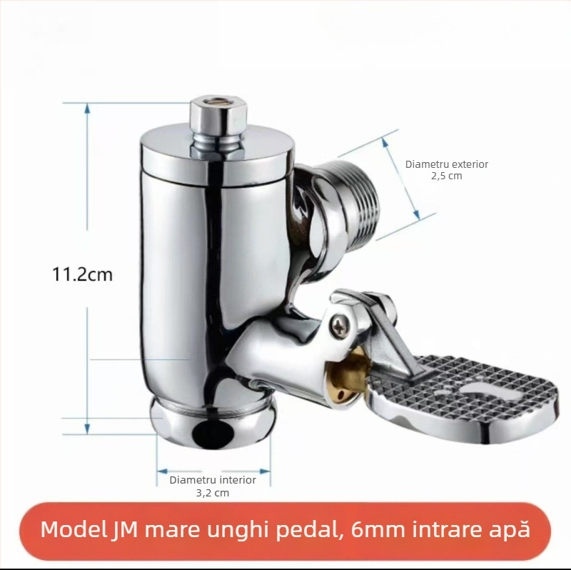 Supapă de spălare cu pedale pentru toaletă, model 90° unghi, timp de spălare 3–8 s, diametru ieșire 1 inch, presiune apă 0.1–1.0 MPa