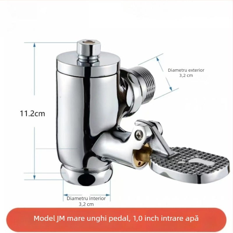 Supapă de spălare cu pedale pentru toaletă, model 90° unghi, timp de spălare 3–8 s, diametru ieșire 1 inch, presiune apă 0.1–1.0 MPa