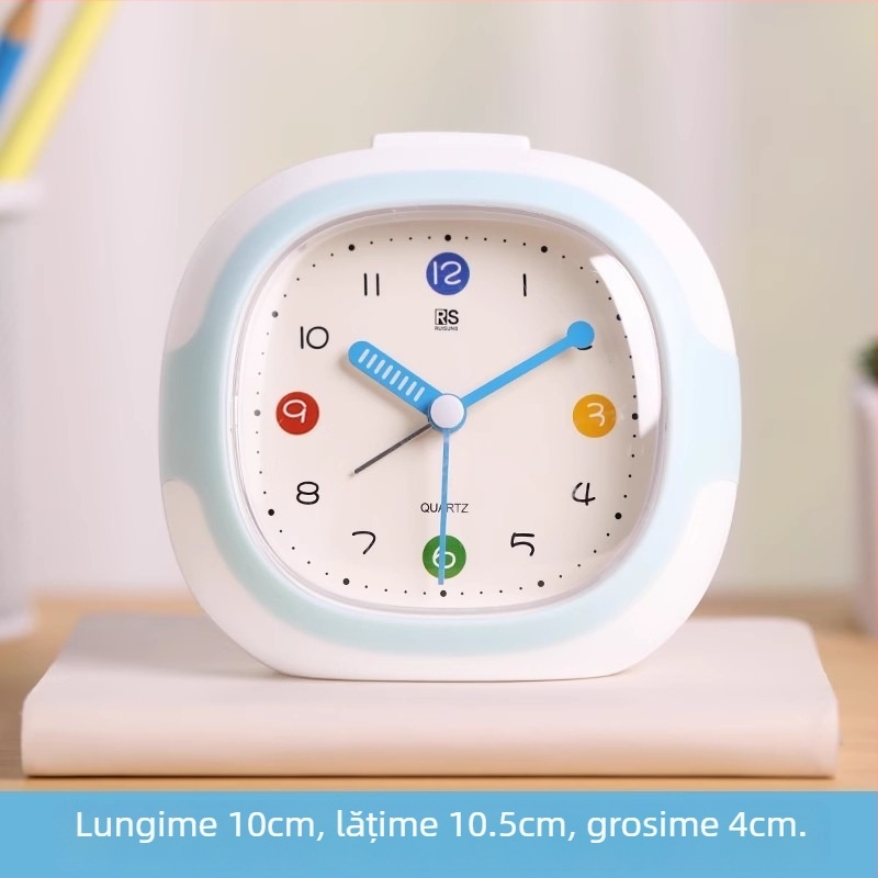 Ceas deșteptător pentru elevi – silențios, simplu, cu afișaj analogic, alimentat cu baterie uscată, carcasă din plastic