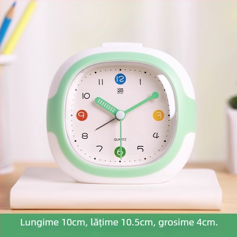 Ceas deșteptător pentru elevi – silențios, simplu, cu afișaj analogic, alimentat cu baterie uscată, carcasă din plastic