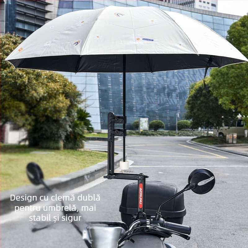 Suport pentru umbrelă pentru vehicule electrice — reglabil, pliabil și stabil; se potrivește conductelor cu diametrul interior de 2.5 cm; compatibil cu mașini electrice, motociclete, biciclete și cărucioare.