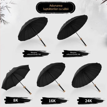 Umbrelă cu mâner de sabie, 24 nervuri, deschidere automată, mâner lung drept, logo personalizat