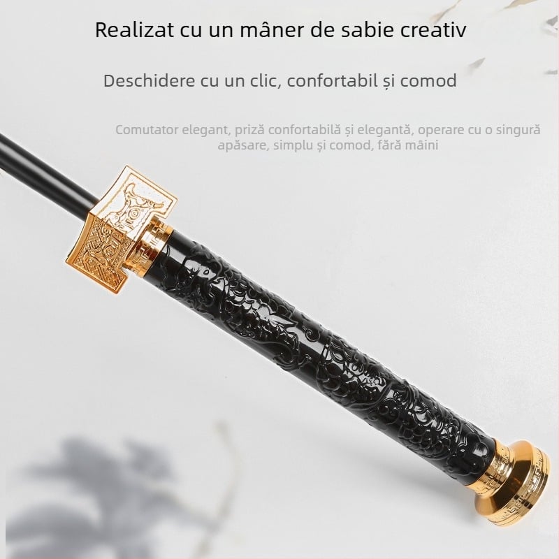 Umbrelă cu mâner de sabie, 24 nervuri, deschidere automată, mâner lung drept, logo personalizat