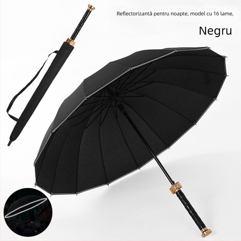 Umbrelă cu mâner de sabie, 24 nervuri, deschidere automată, mâner lung drept, logo personalizat