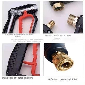 Pistol de înaltă presiune pentru spălat mașini, cuplaj rapid 1/4-inch, model 511, corp din plastic tehnic, greutate 220 g, Juqian Jin