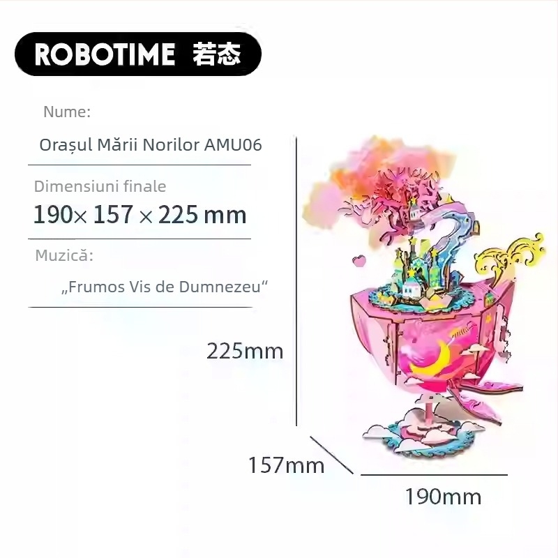 Puzzle 3D din lemn cu muzică DIY, fabricat manual, model Ruotai, jucărie educativă, cutie cadou