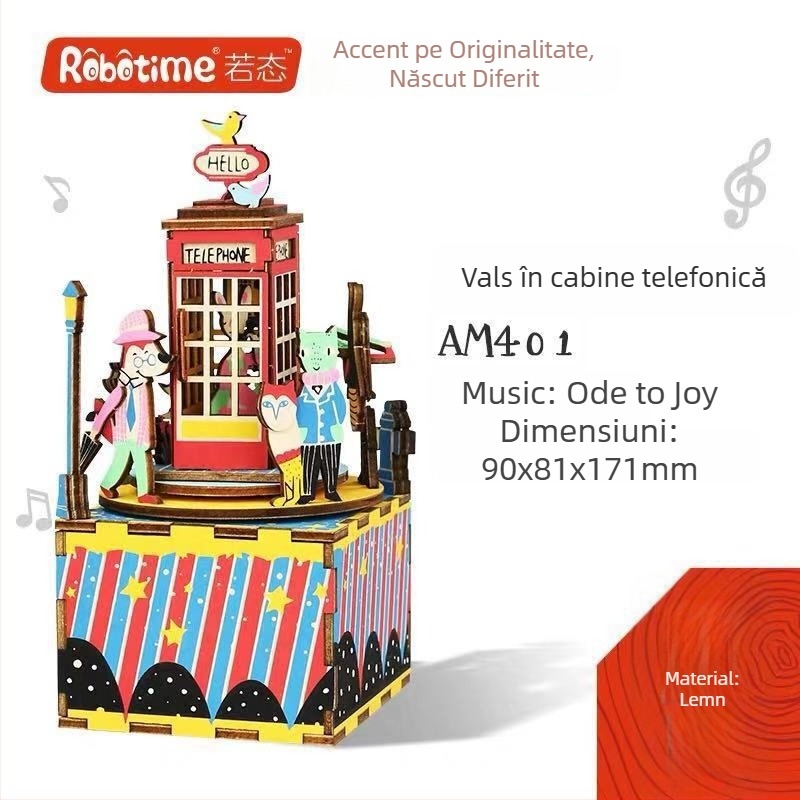 Puzzle 3D din lemn cu muzică DIY, fabricat manual, model Ruotai, jucărie educativă, cutie cadou