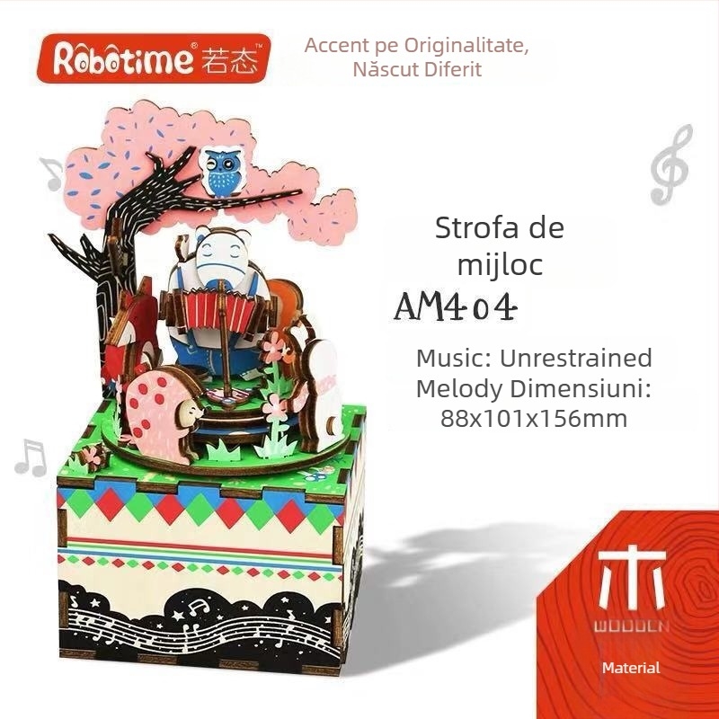 Puzzle 3D din lemn cu muzică DIY, fabricat manual, model Ruotai, jucărie educativă, cutie cadou