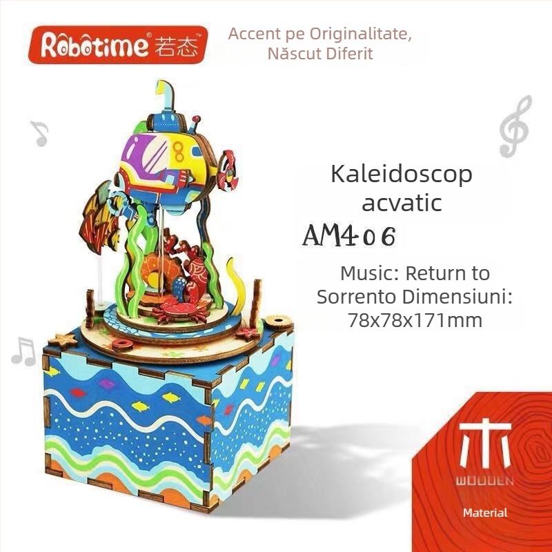 Puzzle 3D din lemn cu muzică DIY, fabricat manual, model Ruotai, jucărie educativă, cutie cadou