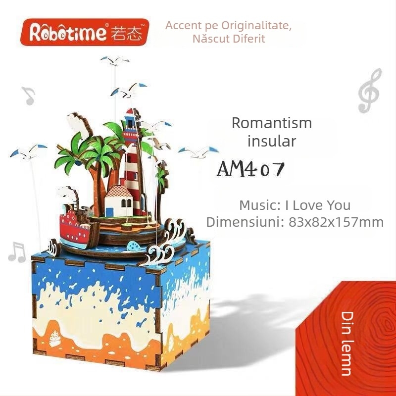 Puzzle 3D din lemn cu muzică DIY, fabricat manual, model Ruotai, jucărie educativă, cutie cadou