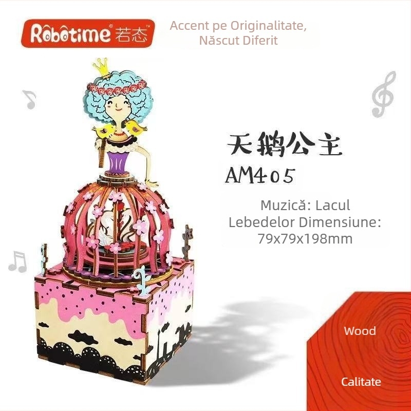 Puzzle 3D din lemn cu muzică DIY, fabricat manual, model Ruotai, jucărie educativă, cutie cadou