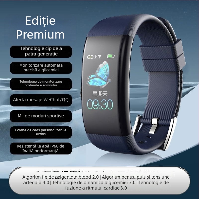 Brățară inteligentă C5plus cu notificări, activare la ridicare, pedometru, monitorizare a sănătății multisport și control al muzicii; autonomie baterie 7–14 zile, încărcare USB, rezistență la apă, compatibil Android.