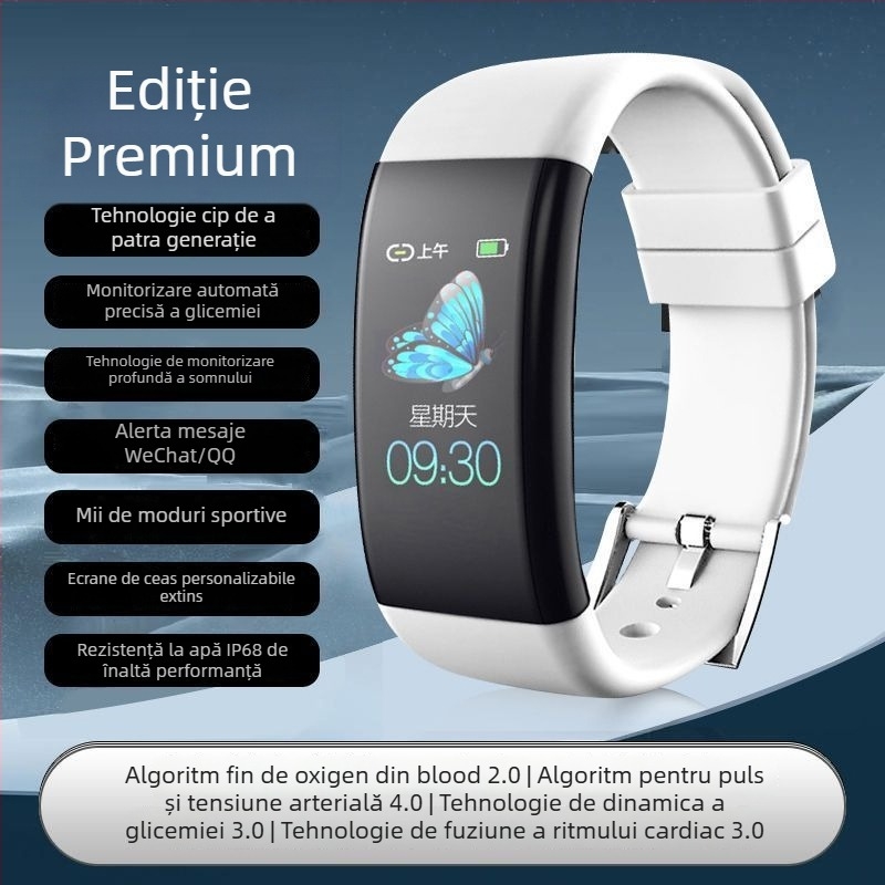 Brățară inteligentă C5plus cu notificări, activare la ridicare, pedometru, monitorizare a sănătății multisport și control al muzicii; autonomie baterie 7–14 zile, încărcare USB, rezistență la apă, compatibil Android.